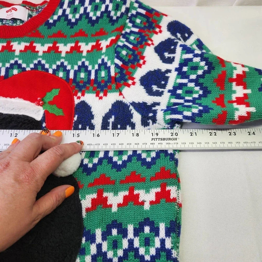 Holiday Time Sweater Mens Med Green Gorilla Candy Cane Ugly Christmas Fair Isle